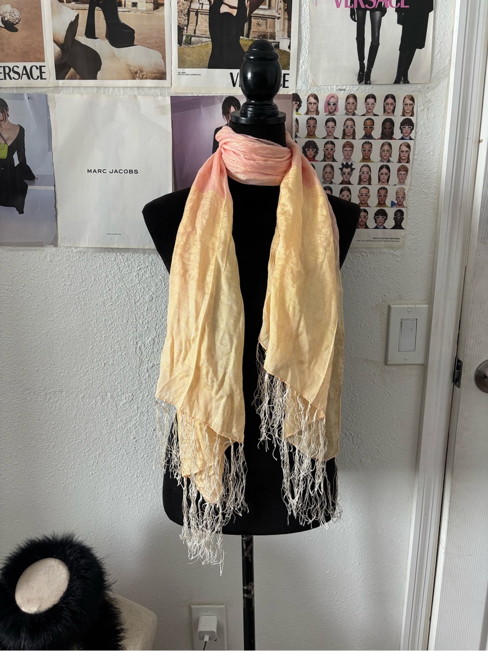 Light Peach to Pale Yellow Ombre Fringe Scarf